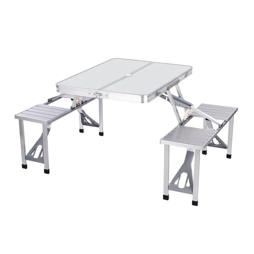 Meubles de jardin d'extérieur en gros, table de pique-nique pliante légère en aluminium pour le camping en usine avec 4 chaises