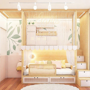 Letto a castello in legno massello per ragazze, stile semplice e romantico, lusso discreto, minimalista, letto a soppalco personalizzato, letto <span class=keywords><strong>da</strong></span> <span class=keywords><strong>principessa</strong></span> con barriere di sicurezza per la cameretta dei bambini - Product Image 1
