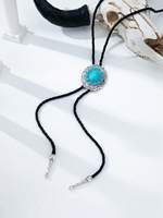 Collier Bolo WesternTill en alliage de zinc avec tête de taureau, turquoise et argent, style Rodeo du Sud-Ouest, pour femme, avec breloque taureau, idéal pour les cowgirls