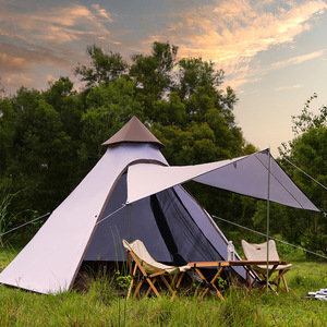 Grande tente de camping en forme de dôme pour 5-6 personnes, double couche, imperméable, type <span class=keywords><strong>tipi</strong></span> avec auvent pour le camping en plein air - Product Image 2