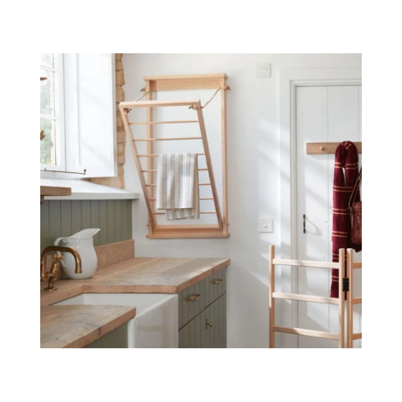 Popular Drying Rack Laundry Room Airer Wooden Towel Rack Bead Board Dryer  Wall Mounted Clothes Airer