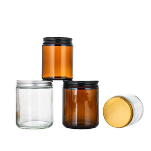 Pot à bougie en verre transparent brun clair 200 ml, rond, droit, emballage cadeau, avec couvercle en métal - Product Image 1