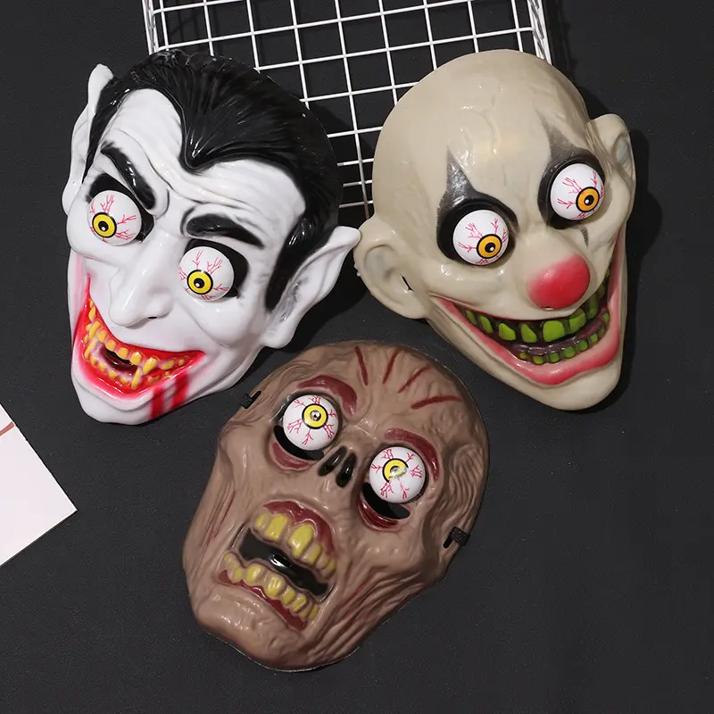 Masker Halloween anak-anak dewasa, masker wajah penuh plastik pesta badut menakutkan, masker pesta Halloween mata Musim Semi
