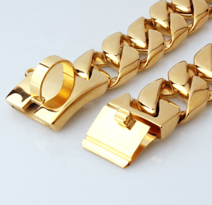 32mm उत्कीर्ण 18K सोने काले बहुरंगा मढ़वाया मजबूत भारी शुल्क स्टेनलेस स्टील क्यूबा लिंक कुत्ते सोने गला घोंटना श्रृंखला कॉलर - Product Image 3