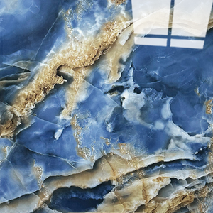 Großhandel 600x600 Hochwertige Glänzende Goldene Maserung Blaue Marmor Polierte Porzellan-Bodenfliesen für Wohn- und Schlafzimmer - Product Image 2