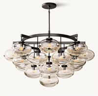 Lustre LED en laiton de luxe rétro américain, hauteur réglable, suspension en verre artisanal, garantie 5 ans pour salon