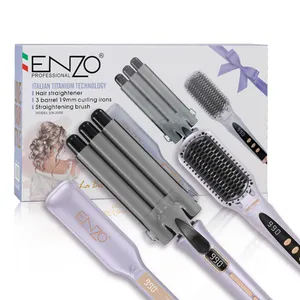 ENZO Hot Sale Flat Iron Set Wide Plate Ceramic Comb Three Stick Curling Iron And Hair Straightener Sets With Hot Hair Tool