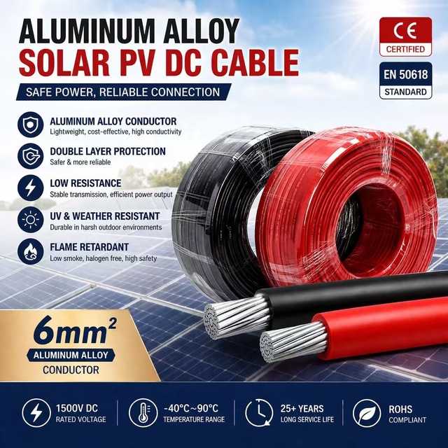 6mm Solar Cable PV1500DC-AL-Double-layer XLPO Insulation protection Photovoltaic Aluminum Alloy Cable Dc Cable for Solar Panels