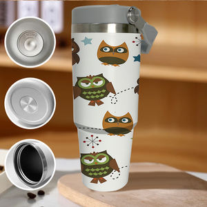 Vaso Térmico de 30oz con Diseño de Búho Adorable y Asa, Taza de Viaje Kawaii con Animales del Bosque, Stock en EE. UU., Regalo Ideal para Amantes de los Búhos - Product Image 4
