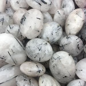 Wholesale Price Hand Carved Natural Black Rutilated Tourmaline <strong>Rocks</strong> Palms <strong>Quartz</strong> Tumbled Stone for Sale - Product Image 2