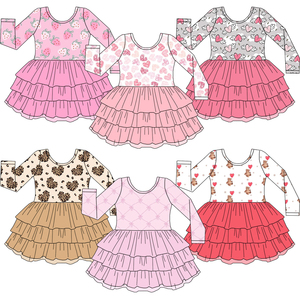 Abito in Tulle a Maniche Lunghe per Bambine di Alta Qualità, Personalizzato con Motivo a Cuore, <span class=keywords><strong>Vestito</strong></span> a Tre Strati in Tulle - Product Image 1