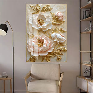 Imagen de decoración de lujo para el hogar-Tapices de pared de vidrio templado con flor de efecto 3D con pintura de porcelana de cristal arte de pared - Product Image 4