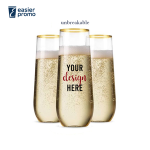 Flûte <span class=keywords><strong>à</strong></span> <span class=keywords><strong>champagne</strong></span> en plastique sans pied de 9 oz avec logo personnalisé et bord doré pour événements et mariages - Product Image 1