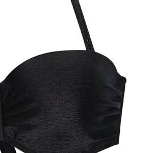 Set bikini tali hitam pakaian renang wanita pakaian renang wanita 2024 desain baru seksi pantai grosir pabrikan kustom OEM