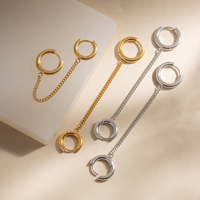 Boucles d'oreilles créoles classiques JF Lady avec pampilles, en acier inoxydable plaqué or 18 carats, délicates et minimalistes, à double boucle et chaîne