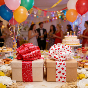 Fiocco Decorativo per San Valentino, Nastro con Pompon da 5,5 Pollici, Fiocco a Strappo per Decorazioni di Matrimoni, Compleanni e Festa della Mamma - Product Image 1