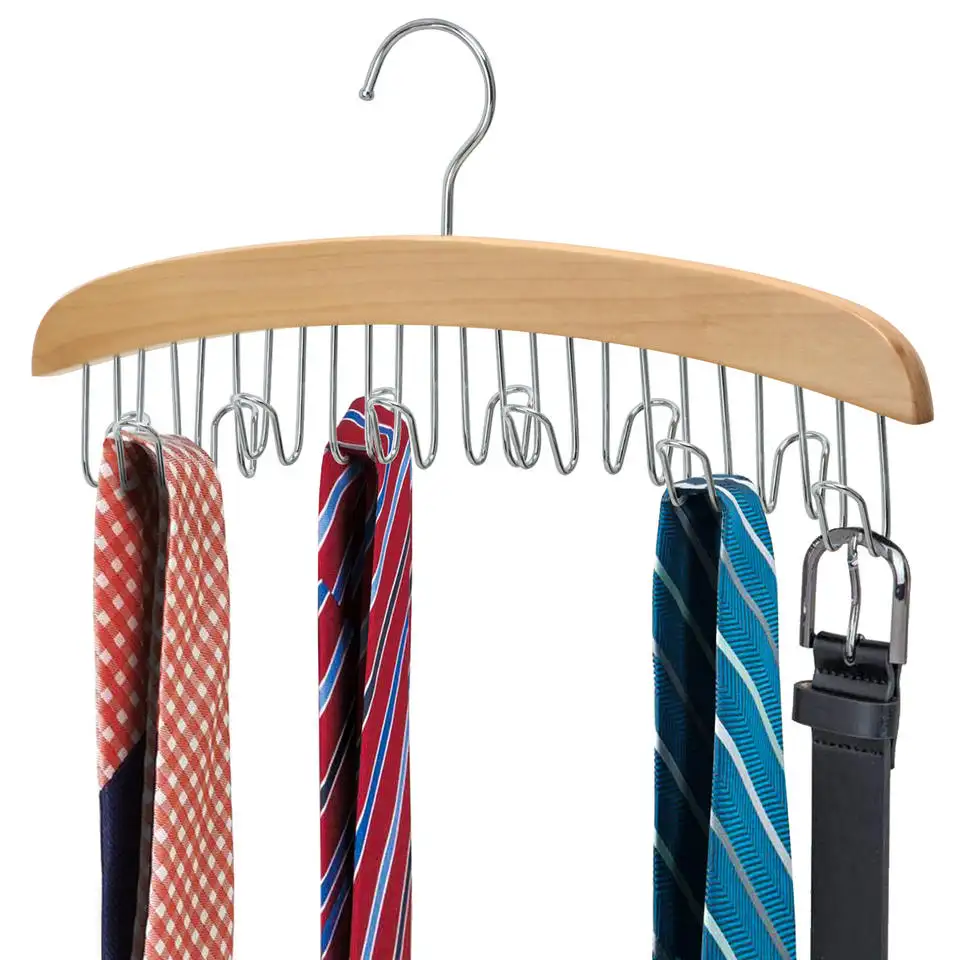 multiple wooden tie hanger belt hanger with metal hooks tie rack belt