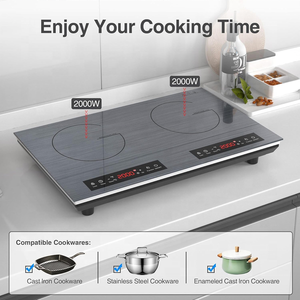 Table <span class=keywords><strong>de</strong></span> cuisson à <span class=keywords><strong>induction</strong></span> encastrable double brûleur 24 pouces avec écran tactile LED, verrouillage <span class=keywords><strong>de</strong></span> sécurité enfant, minuterie, panneau en verre, 110V AC - Product Image 3