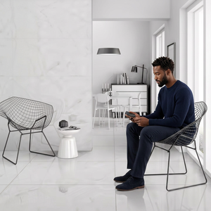 Azulejos de Porcelana con Aspecto de Mármol Gris Rio Brillante de 60x120cm, Piso Cerámico de Diseño para Interiores de Lujo - Product Image 5