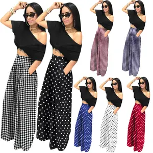 Share Neuheiten Herbst Loose Hounds tooth Print Plaid Pants Hose mit weitem Bein für Frauen