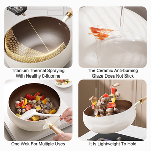 Xách Tay Trắng 24/<span class=keywords><strong>28Cm</strong></span> Vòng Nhà Bếp Nấu Ăn Lớp Phủ Gốm Không Dính 0 Flo Sắt Pan Chảo Với Nắp - Product Image 5