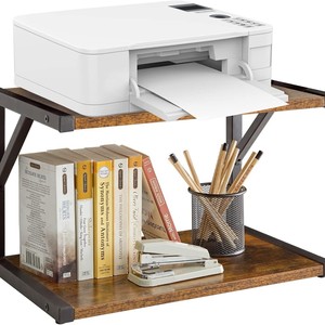 Office <b>Desktop</b> <b>Printer</b> Shelf Two Tier Storage Rack Brown Metal Freestanding Organizer for Desk Neatening - Product Image 5
