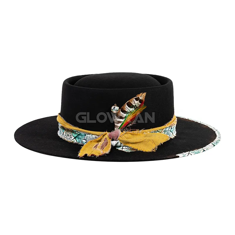 Großhandel 2023 Outdoors Luxus Vintage Fedora-Hüte mit Breitkante Wollgefühl Frauen versandfertig