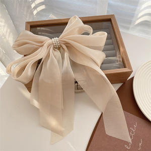 Accessoires pour femmes, barrettes à <span class=keywords><strong>cheveux</strong></span> en organza de couleur unie pour filles, barrettes fantaisie à nœud français, grandes barrettes à <span class=keywords><strong>cheveux</strong></span> pour queue de cheval - Product Image 4