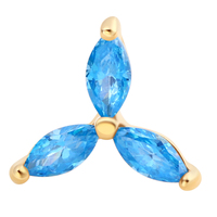 Set Prong tanpa benang emas padat 14kt bentuk bunga logam abadi 5A bening CZ anting-anting atas perhiasan tindik hidung