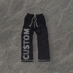 Pantalones de chándal de algodón de rizo francés personalizados pantalones de chándal holgados con diamantes de imitación de costura inversa Vintage para hombres - Product Image 1