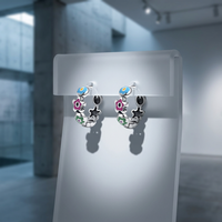 Anting-anting hoop klip EK312 S925 Sterling Silver Enamel Bunga Warna-warni, Anting-anting Hoop Niche, Perhiasan Delikat