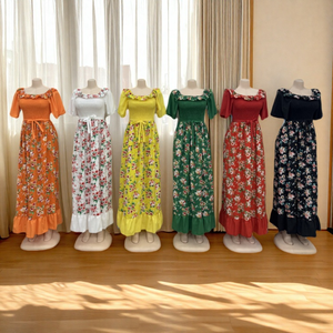 <span class=keywords><strong>Robe</strong></span> de mode pour femmes africaines et du Moyen-Orient, imprimée à fleurs, à manches courtes, avec dentelle florale à la taille, vente en gros de haute qualité - Product Image 4