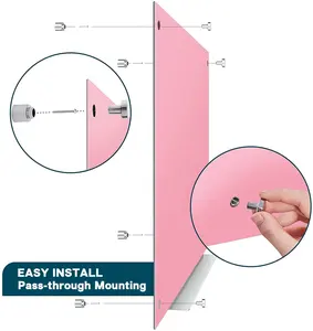 לוח זכוכית מגנטי, לוח מחק יבש זכוכית צמוד קיר 47 x 35 אינץ', משטח ורוד, ללא מסגרת