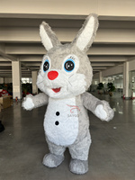 Costume de mascotte de lapin gonflable en fourrure grise géante pour le festival de Pâques 2/2.6m Costume de vêtements de lapin pour événements