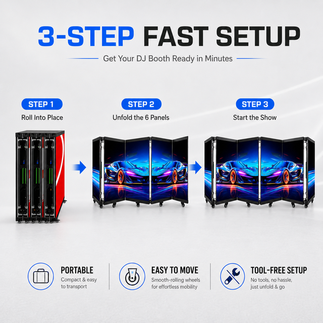 Advanced Foldable LED Dj Booth Dj Desk Curved Display for Club Design Folding LED DJ Booth Six Foldable