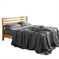 Parure de lit 4 pièces 100 % fibre de bambou, grande taille double, antibactérienne, drap plat rafraîchissant, drap-housse respirant et soyeux pour la maison