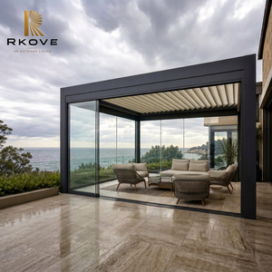 Pérgola Moderna de Aluminio RKOVE RK-S2 4*6 con Techo de Láminas y Puertas Corredizas de Vidrio, Gazebo Impermeable para Exteriores - Product Image 1