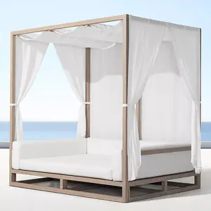 Outdoor Hotel Beach Day Bed Pool Cabana Bed Seats Furniture UV Protection Garden Teak Wood Cabana With Chaise Lounge