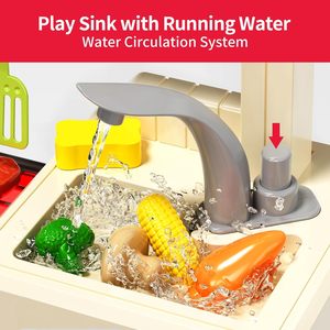 Ensemble de cuisine pour enfants EPT <span class=keywords><strong>3</strong></span> en <span class=keywords><strong>1</strong></span>, cuisinière, grill, évier, son, lumière, vapeur, jouet de simulation pour tout-petits - Product Image 4