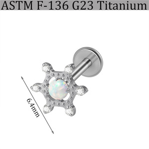 <span class=keywords><strong>Piercing</strong></span> F136 G23 en Titane Exquis avec Opale Flocon de Neige et Zircon Cubique Incrusté, à Filetage Interne, à Dos Plat, pour Oreille, Lèvre, Nez, Bijou de <span class=keywords><strong>Piercing</strong></span>, Cadeau de Fête - Product Image 4