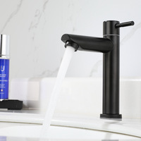 Robinet de lavabo monotrou en acier inoxydable SUS304 pour eau froide, avec noyau de valve en laiton noir de haute qualité
