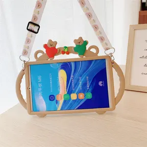 Handle Tablet Case Two little bears Cartoon Design Shockproof Cute Tablet Silicone Case For Ipad Huawei Lenovo