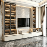 Meuble Bar à Vin Moderne en Bois Massif Blanc et Or avec Porte Vitrée, Taille Personnalisée, Présentoir à Liqueurs pour la Maison