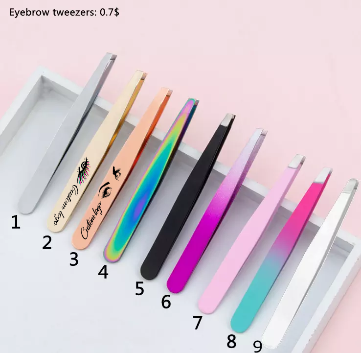 Pincettes à sourcils en acier inoxydable or rose, 12 pièces, pince à cils inclinées et applicateur de ciseaux, vente en gros