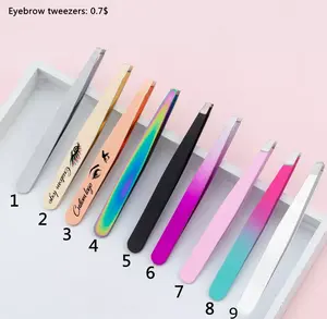 Bán Buôn Thép Không Gỉ Lông Mày Nhíp Rose Gold Slanted Lash Nhíp Và Lông Mi Applicators Kéo Lông Mày