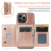 Pour iPhone 15 Pro Max coque de téléphone portefeuille à paillettes deux-en-un housse de protection magnétique pour iPhone 14 13 12 11 coque de téléphone