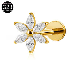 Bijoux <span class=keywords><strong>de</strong></span> corps <span class=keywords><strong>en</strong></span> titane personnalisés <span class=keywords><strong>en</strong></span> gros, boucles d'oreilles clous romantiques et tendance, unisexe, fleur plaquée or, zircon cubique, bijoux fins, cadeau - Product Image 6