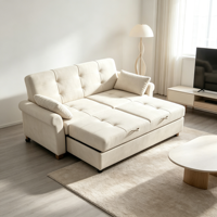 Canapé-lit matelassé avec rangement, disponible en OEM, plusieurs choix de tissus pour projets d'appartements équipés