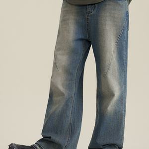 กางเกงยีนส์เดนิมทรงตรงแบบวินเทจฟอกสีซีดสไตล์วินเทจ  ไซส์ใหญ่  เป็นมิตรต่อสิ่งแวดล้อม คุณภาพสูง สำหรับผู้ชาย - Product Image 6