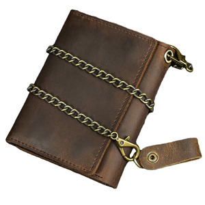 Cartera Trifold Corta Vintage de Cuero Genuino Antirrobo con Cierre Abierto y Ventanas Transparentes para Unisex - Product Image 1